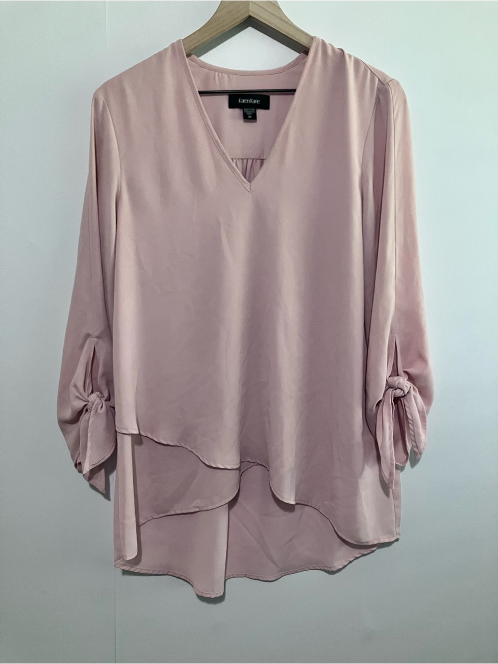 Karen Kane Pink Layer Look Blouse V neck Long Sleeves Size Medium